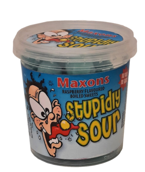 Maxon’s Stupidly Sour Raspberry Sweets Tub- British