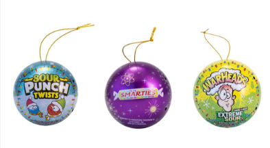 Assorted Tin Ornaments with Smarties, Sour Punch & Warheads