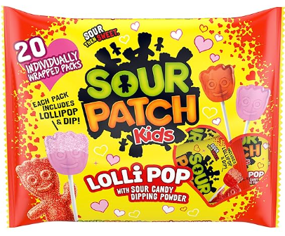 Sour Patch Kids Valentine's Lollipop with Sour Dipping Powder 20pk