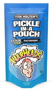 Van Holten’s Pickle in a Pouch, Warheads Extreme Sour, Blue Raspberry